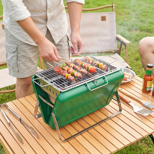 Portable BBQ Grill, Folding Charcoal Barbecue Grill with Handle and Foldable Legs for Camping Garden Outdoor Cooking, Dark Green