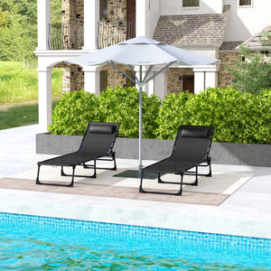 Folding Chaise Lounge Chair Set of 2, Patio Sun Tanning Chair, Outdoor Chaise Lounger with 4-Position Reclining Back, Breathable Mesh Seat for Beach, Poolside, Black