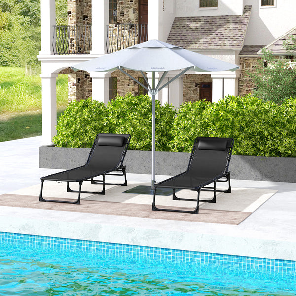 Folding Chaise Lounge Chair Set of 2, Patio Sun Tanning Chair, Outdoor Chaise Lounger with 4-Position Reclining Back, Breathable Mesh Seat for Beach, Poolside, Black