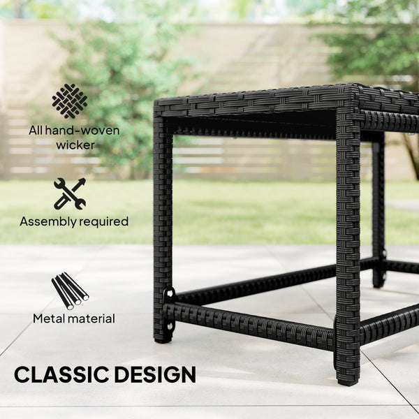 Outdoor Coffee Table, Garden PE Rattan Side Table with Plastic Board Under the Full Woven Table Top and Rectangular Frame for Patio, Balcony, Black