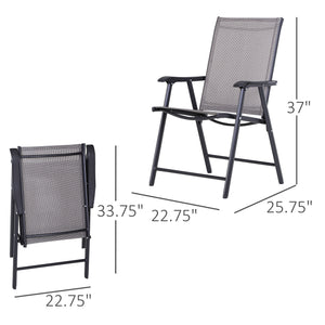 Outsunny Set of 2 Patio Folding Chairs, Stackable Outdoor Sling Patio Dining Chairs with Armrests for Lawn, Camping, Dining, Beach, Metal Frame, No Assembly, Gray