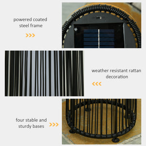 Wicker Solar Floor Lamp, 24" Solar Powered Outdoor Lamp with Auto On/Off LED Lights, IP44 Waterproof, Decorative Outdoor Lantern for Patio, Porch, Pathway, Black
