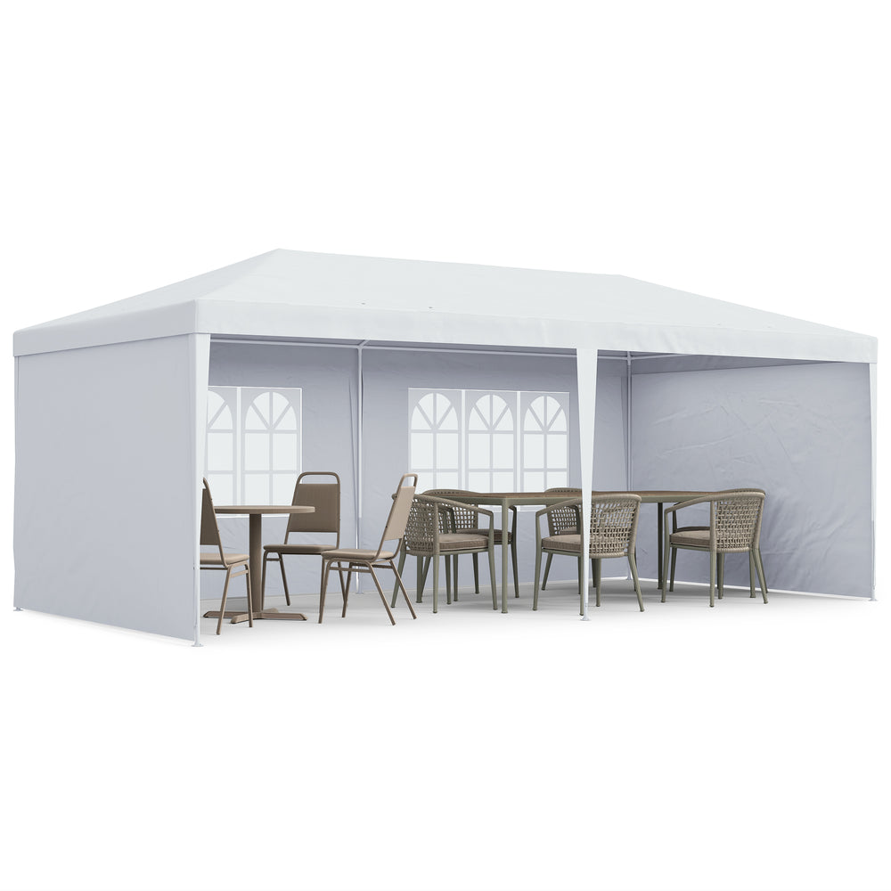 6 x 3 m Party Tent Gazebo Marquee Outdoor Patio Canopy Shelter with Windows and Side Panels White