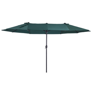15ft Double-sided Patio Umbrella with Twin Canopy, Extra Large Outdoor Parasol with Crank for Pool, Deck, Market, Dark Green