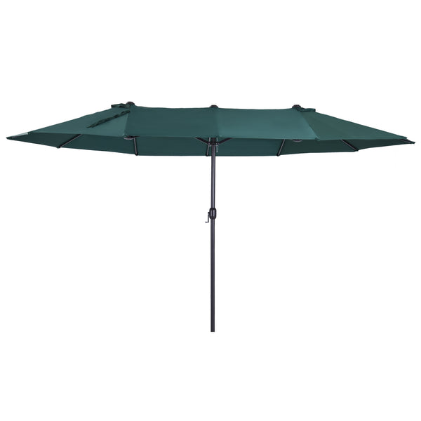 15ft Double-sided Patio Umbrella with Twin Canopy, Extra Large Outdoor Parasol with Crank for Pool, Deck, Market, Dark Green