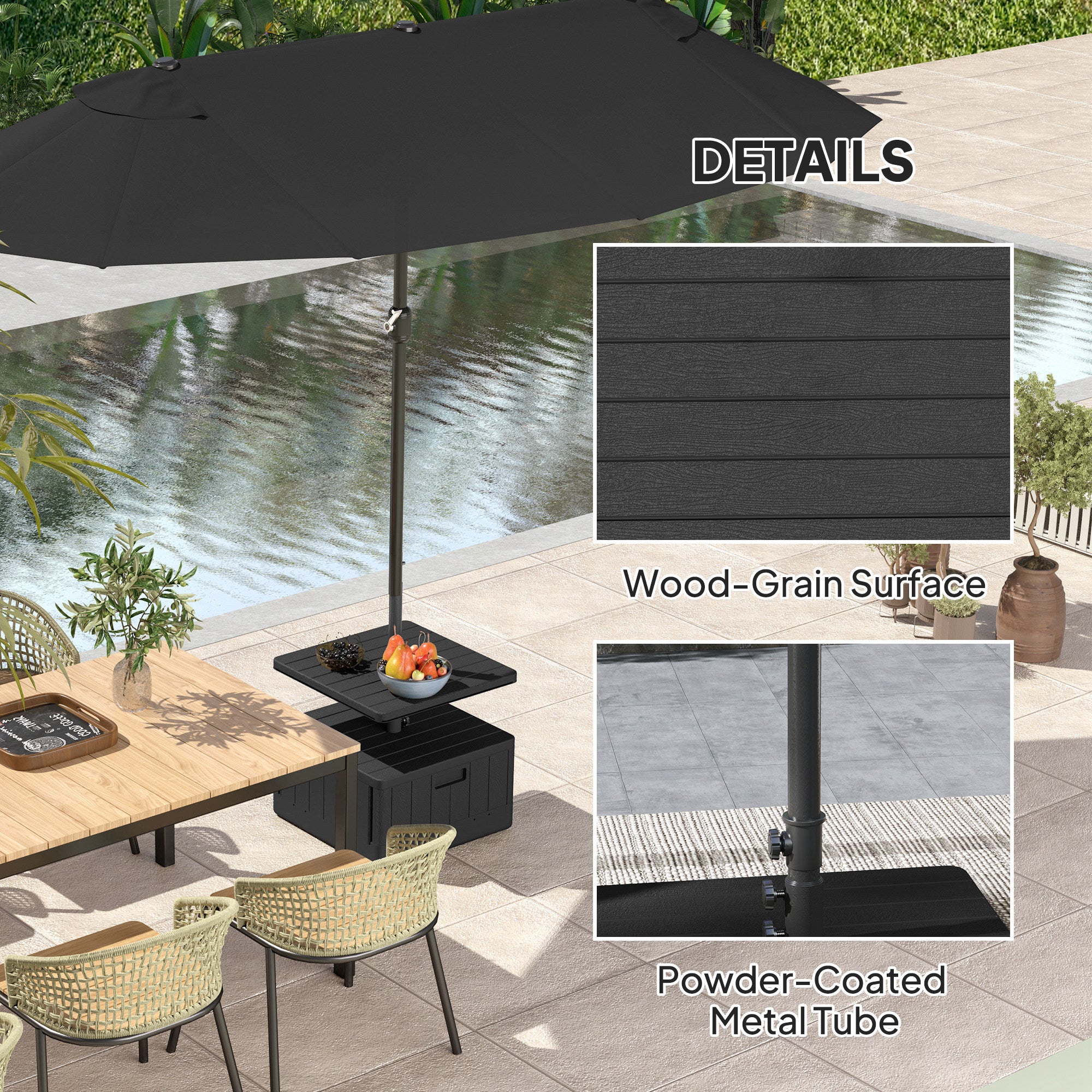 best heavy duty patio umbrella stand Outsunny Patio Umbrella Weighted Base with Table Tray, Heavy Duty Weighted Umbrella Stand with Wheels Handles, 176lbs with Stand Filling, Patio Umbrel