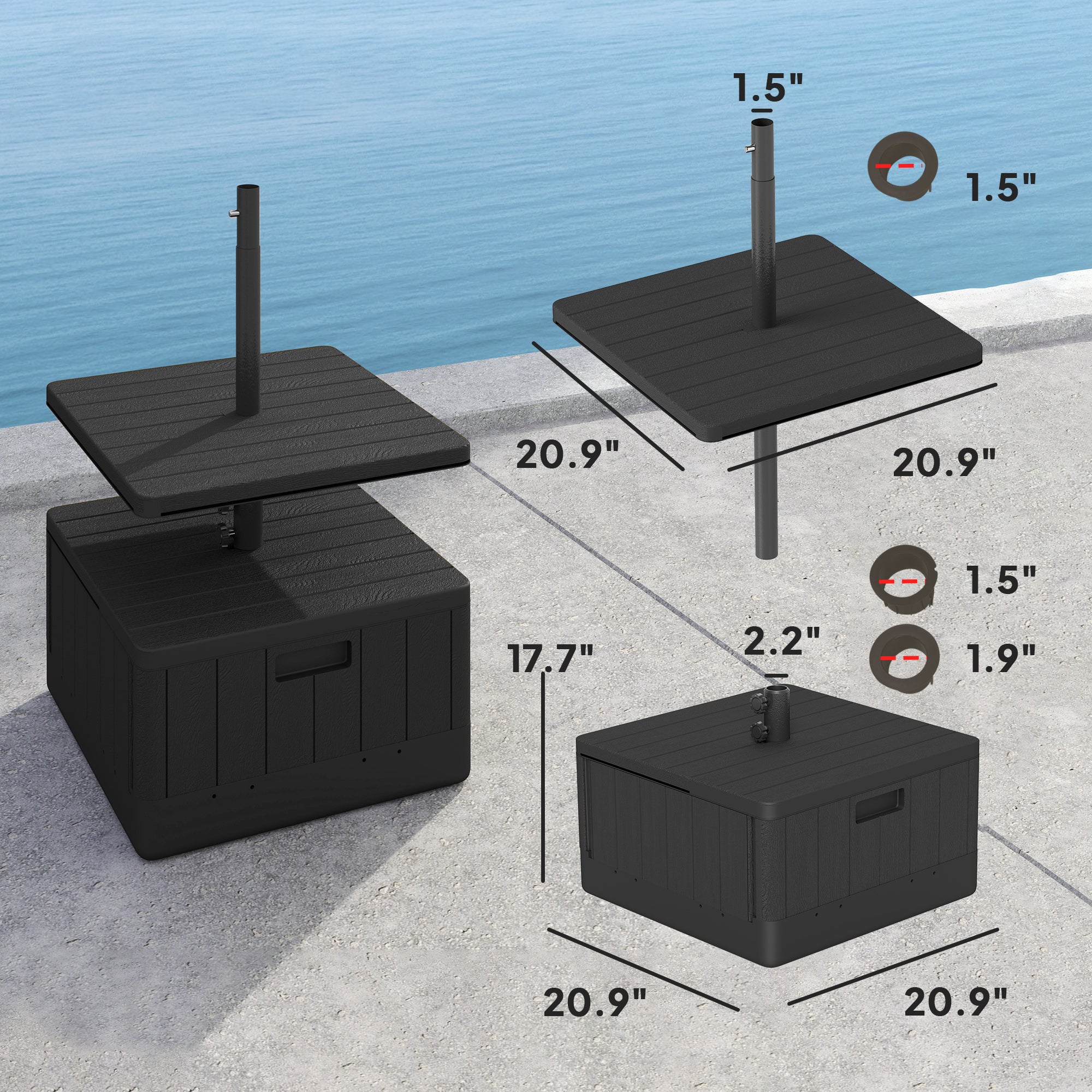 fill patio table umbrella hole Outsunny Patio Umbrella Weighted Base with Table Tray, Heavy Duty Weighted Umbrella Stand with Wheels Handles, 176lbs with Stand Filling, Patio Umbrel