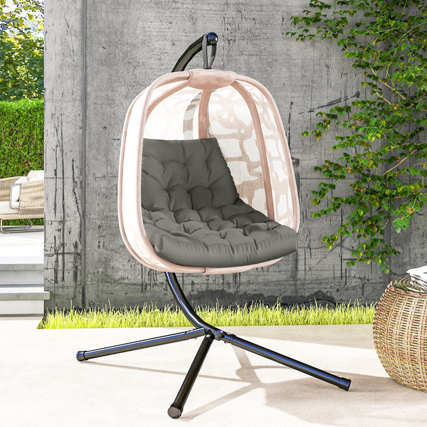 Outdoor Swing Cushion, Tufted Patio Cushion Replacement for Garden Chair Egg Chair, Indoor Outdoor Seat Cushion, Grey