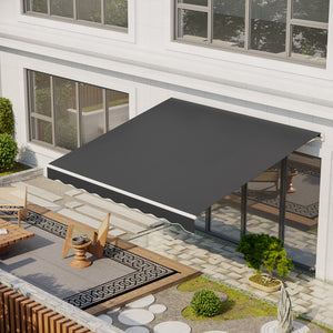 Outsunny 12' x 10' Electric Awning, Retractable Awning, UV Protection Sun Shade Shelter with Remote Controller and Manual Crank Handle for Deck, Balcony, Yard, Dark Gray