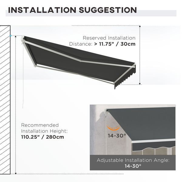 Outsunny 12' x 10' Electric Awning, Retractable Awning, UV Protection Sun Shade Shelter with Remote Controller and Manual Crank Handle for Deck, Balcony, Yard, Dark Gray