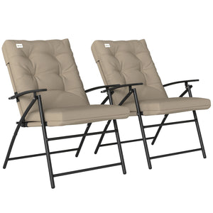 Set of 2 Outdoor Dining Chairs, Folding Patio Chair with Adjustable Backrest, Padded Folding Chairs for Outdoor Events, Khaki