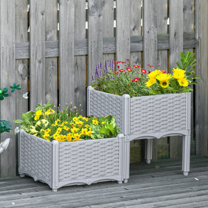 Outsunny 2 Piece Raised Garden Bed with Legs, Self-Watering Planter Box Raised Bed to Grow Flowers, Herbs & Vegetables, Gray