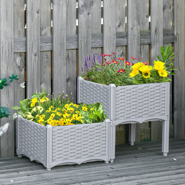 Outsunny 2 Piece Raised Garden Bed with Legs, Self-Watering Planter Box Raised Bed to Grow Flowers, Herbs & Vegetables, Gray