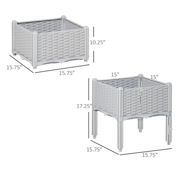 Outsunny 2 Piece Raised Garden Bed with Legs, Self-Watering Planter Box Raised Bed to Grow Flowers, Herbs & Vegetables, Gray