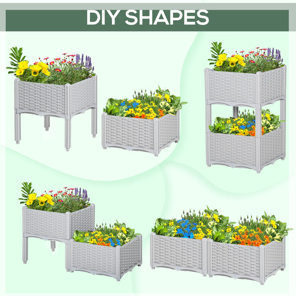 Outsunny 2 Piece Raised Garden Bed with Legs, Self-Watering Planter Box Raised Bed to Grow Flowers, Herbs & Vegetables, Gray