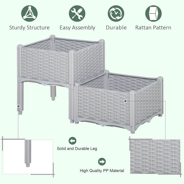 Outsunny 2 Piece Raised Garden Bed with Legs, Self-Watering Planter Box Raised Bed to Grow Flowers, Herbs & Vegetables, Gray