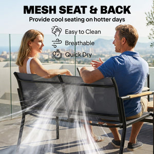 4 Seater Garden Furniture Set with Loveseat, 2 Armchairs, Metal-Top Table, Metal Garden Sofa Set with Breathable Mesh Seats, Outdoor Furniture Conversation Sets, Grey
