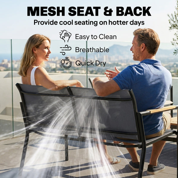 4 Seater Garden Furniture Set with Loveseat, 2 Armchairs, Metal-Top Table, Metal Garden Sofa Set with Breathable Mesh Seats, Outdoor Furniture Conversation Sets, Grey