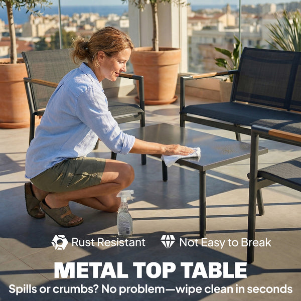 4 Seater Garden Furniture Set with Loveseat, 2 Armchairs, Metal-Top Table, Metal Garden Sofa Set with Breathable Mesh Seats, Outdoor Furniture Conversation Sets, Grey