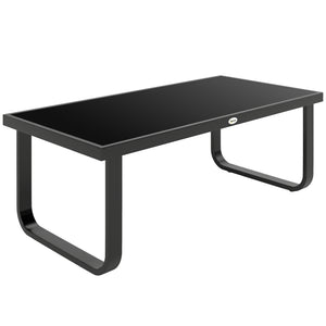 Metal Garden Coffee Table, Outdoor Rectangle Side Table with Tempered Glass Tabletop and Adjustable Foot Pads for Terrace, Balcony, Patio, 90 x 45 x 33 cm, Black