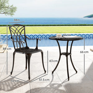3 Pieces Garden Dining Set for 2, Cast Aluminium Outdoor Dining Set with 2 Armchairs and Round Dining Table with Parasol Hole, Garden Furniture Set, Bronze Tone