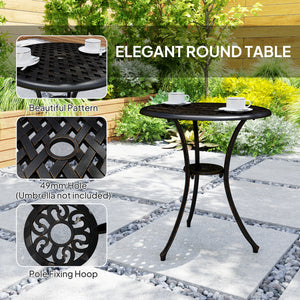 3 Pieces Garden Dining Set for 2, Cast Aluminium Outdoor Dining Set with 2 Armchairs and Round Dining Table with Parasol Hole, Garden Furniture Set, Bronze Tone