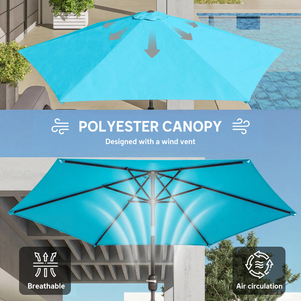 2.6 m Garden Parasol Umbrella with Aluminium Pole, Outdoor Table Market Patio Umbrella Sun Shade with Tilt and Crank, Vent, Blue