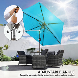 2.6 m Garden Parasol Umbrella with Aluminium Pole, Outdoor Table Market Patio Umbrella Sun Shade with Tilt and Crank, Vent, Blue