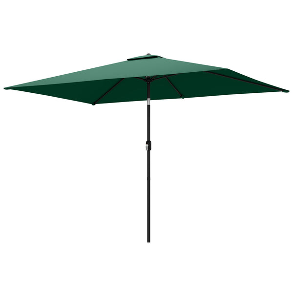 3x2m Garden Parasol, Parasol Umbrella with Crank Handle, Tilt Function, Polyester Canopy, Outdoor Table Umbrella for Patio, Garden, Green