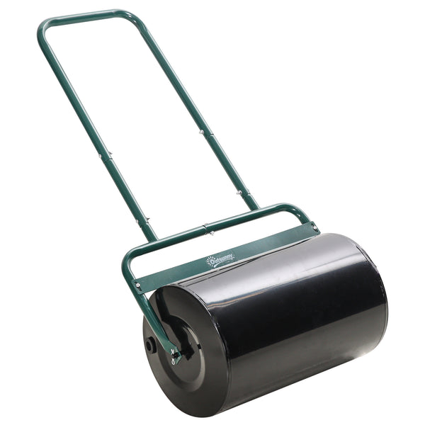 Outsunny 20-Inch Push/Tow Behind Lawn Roller Filled with 10 Gal Water or Sand, Yard Roller for Flattening Sod in the Garden, Dark Green