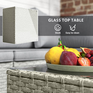 7 Pieces Rattan Garden Furniture Set, 6 Seater Garden Corner Sofa with Wide Seat, Cushions and Glass Top Table, Sectional Outdoor Furniture Conservatory Set for Patio, Light Brown