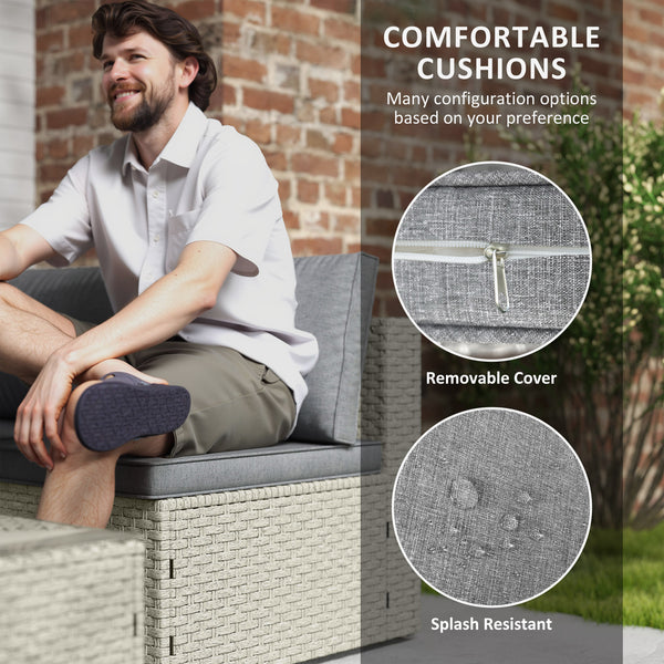 7 Pieces Rattan Garden Furniture Set, 6 Seater Garden Corner Sofa with Wide Seat, Cushions and Glass Top Table, Sectional Outdoor Furniture Conservatory Set for Patio, Light Brown