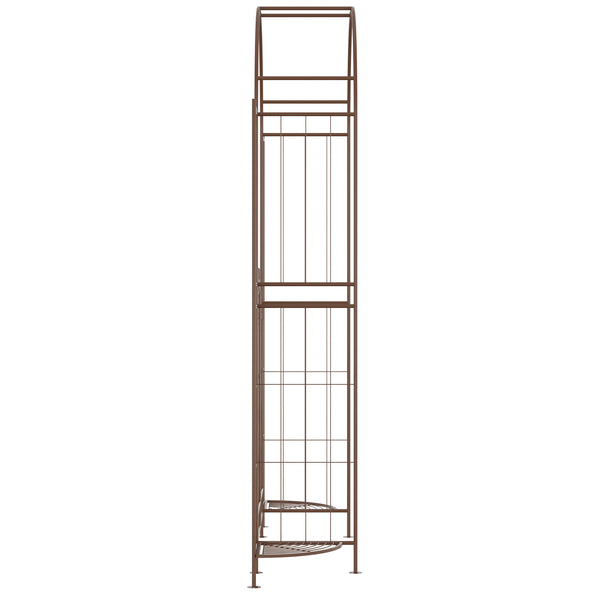 7' Metal Garden Arbor, Garden Arch with Gate, Fleur De Lis Motif, Latching Doors, Planter Shelves for Climbing Vines, Ceremony, Weddings, Party, Garden, Backyard, Lawn, Brown