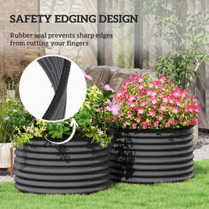 Outsunny Galvanized Raised Garden Bed Set of 2, Planters for Outdoor Plants with Safety Edging, Easy-to-assemble Stock Tanks for Growing Flowers, Herbs and Vegetables, 3' x 3' x 2', Dark Gray