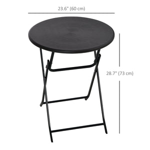 Folding Outdoor Coffee Table, 23.6" Round Outdoor Patio Table with Wood-Effect HDPE Top and Steel Frame for Balcony, Garden, Backyard, Dark Grey