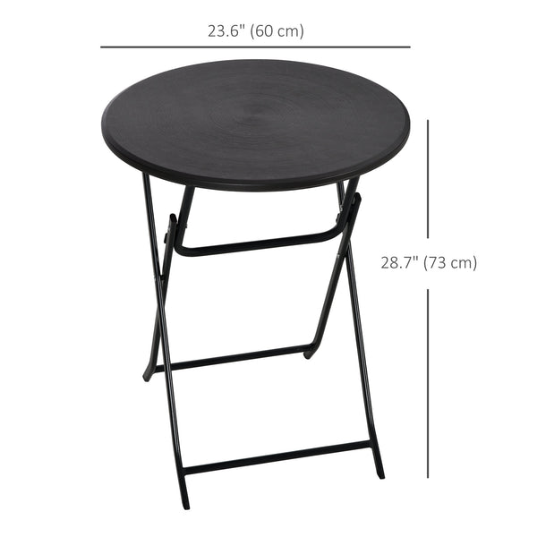 Folding Outdoor Coffee Table, 23.6" Round Outdoor Patio Table with Wood-Effect HDPE Top and Steel Frame for Balcony, Garden, Backyard, Dark Grey