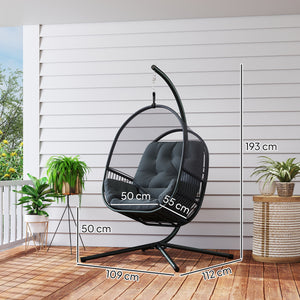 Hanging Egg Chair Outdoor Indoor, Swing Hammock Chair with Stand, Cushions, Lumbar Pillow, Adjustable Height and Steel Frame for Garden Patio Lounge Porch, Dark Grey