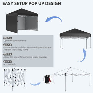 Outsunny 10' x 10' Pop Up Canopy Tent with 3 Sidewalls, Leg Weight Bags and Carry Bag, Height Adjustable, Instant Party Tent Event Shelter Gazebo for Garden, Patio, Black