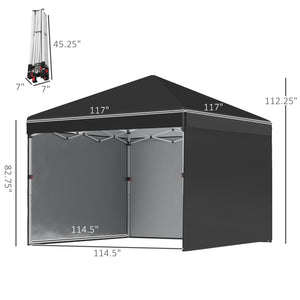 Outsunny 10' x 10' Pop Up Canopy Tent with 3 Sidewalls, Leg Weight Bags and Carry Bag, Height Adjustable, Instant Party Tent Event Shelter Gazebo for Garden, Patio, Black