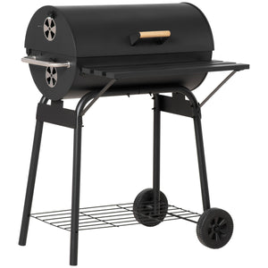 30" Portable Barrel Charcoal BBQ Grill with 370 Square Inches Cooking Space & Storage Shelf for Garden Camping Picnic, Black