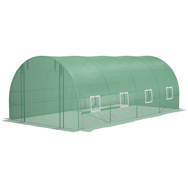 Outsunny 19' x 10' x 7' Walk-In Tunnel Greenhouse with Zippered Door & 8 Mesh Windows, Large Garden Green House Kit, Galvanized Steel Frame, Green