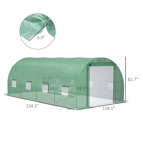 Outsunny 19' x 10' x 7' Walk-In Tunnel Greenhouse with Zippered Door & 8 Mesh Windows, Large Garden Green House Kit, Galvanized Steel Frame, Green