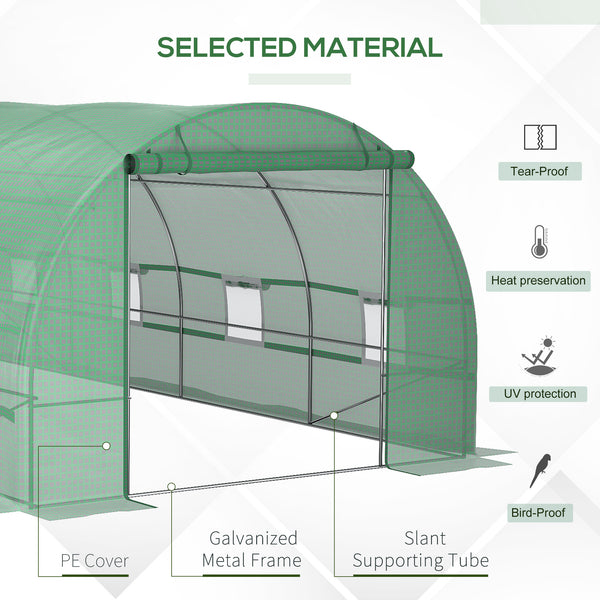 Outsunny 19' x 10' x 7' Walk-In Tunnel Greenhouse with Zippered Door & 8 Mesh Windows, Large Garden Green House Kit, Galvanized Steel Frame, Green