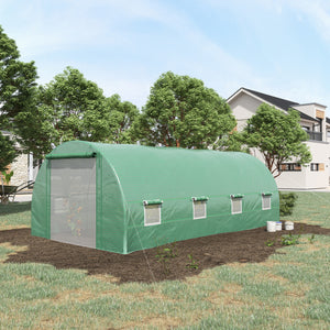 Outsunny 19' x 10' x 7' Walk-In Tunnel Greenhouse with Zippered Door & 8 Mesh Windows, Large Garden Green House Kit, Galvanized Steel Frame, Green