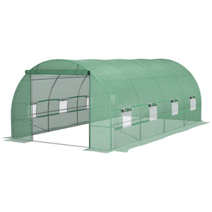 Outsunny 19' x 10' x 7' Walk-In Tunnel Greenhouse with Zippered Door & 8 Mesh Windows, Large Garden Green House Kit, Galvanized Steel Frame, Green