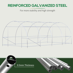 Outsunny 19' x 10' x 7' Walk-In Tunnel Greenhouse with Zippered Door & 8 Mesh Windows, Large Garden Green House Kit, Galvanized Steel Frame, Green