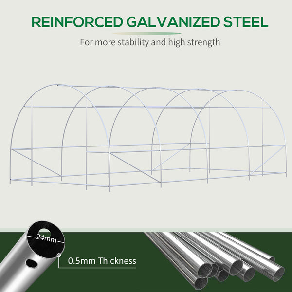 Outsunny 19' x 10' x 7' Walk-In Tunnel Greenhouse with Zippered Door & 8 Mesh Windows, Large Garden Green House Kit, Galvanized Steel Frame, Green