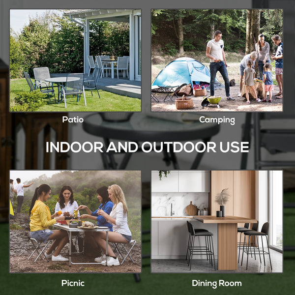 18" Outdoor Round Folding Table, Garden Side Table with Metal Frame and Tempered Glass Top for Patio, Picnic, Party, Wedding, White