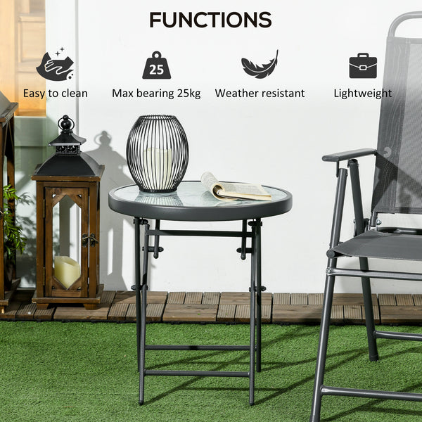 18" Outdoor Round Folding Table, Garden Side Table with Metal Frame and Tempered Glass Top for Patio, Picnic, Party, Wedding, White