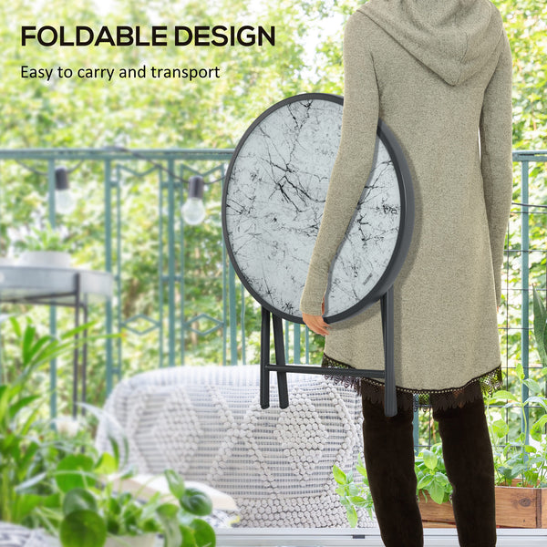 18" Outdoor Round Folding Table, Garden Side Table with Metal Frame and Tempered Glass Top for Patio, Picnic, Party, Wedding, White